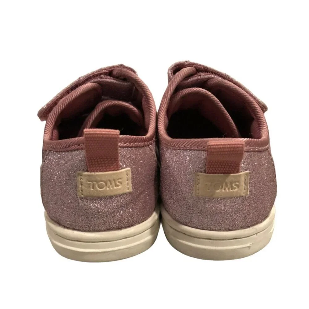 Toms Sz 7 Pink Sparkly Glitter Velcro Sneakers